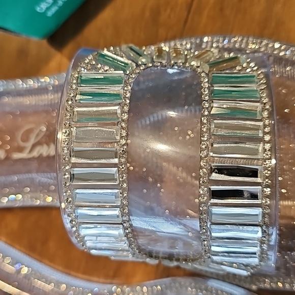 Lauren Lorraine CLEAR Embellished Glittering Slide Sandals NIB - Picture 3 of 6